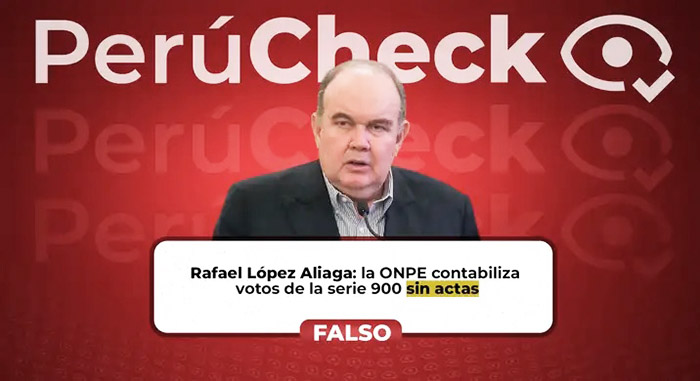 Es falso que la ONPE haya contabilizado votos de la serie 900 sin actas, como indicó López Aliaga